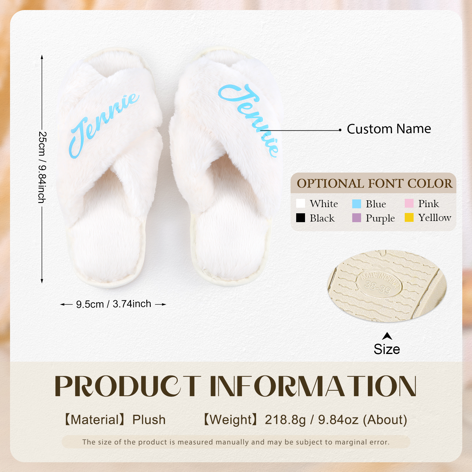 Personalized Soft House Slippers Custom Name Fluffy Slippers Gift for Her