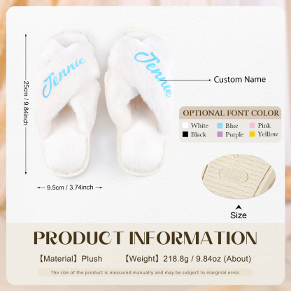 Personalized Soft House Slippers Custom Name Fluffy Slippers Gift for Her