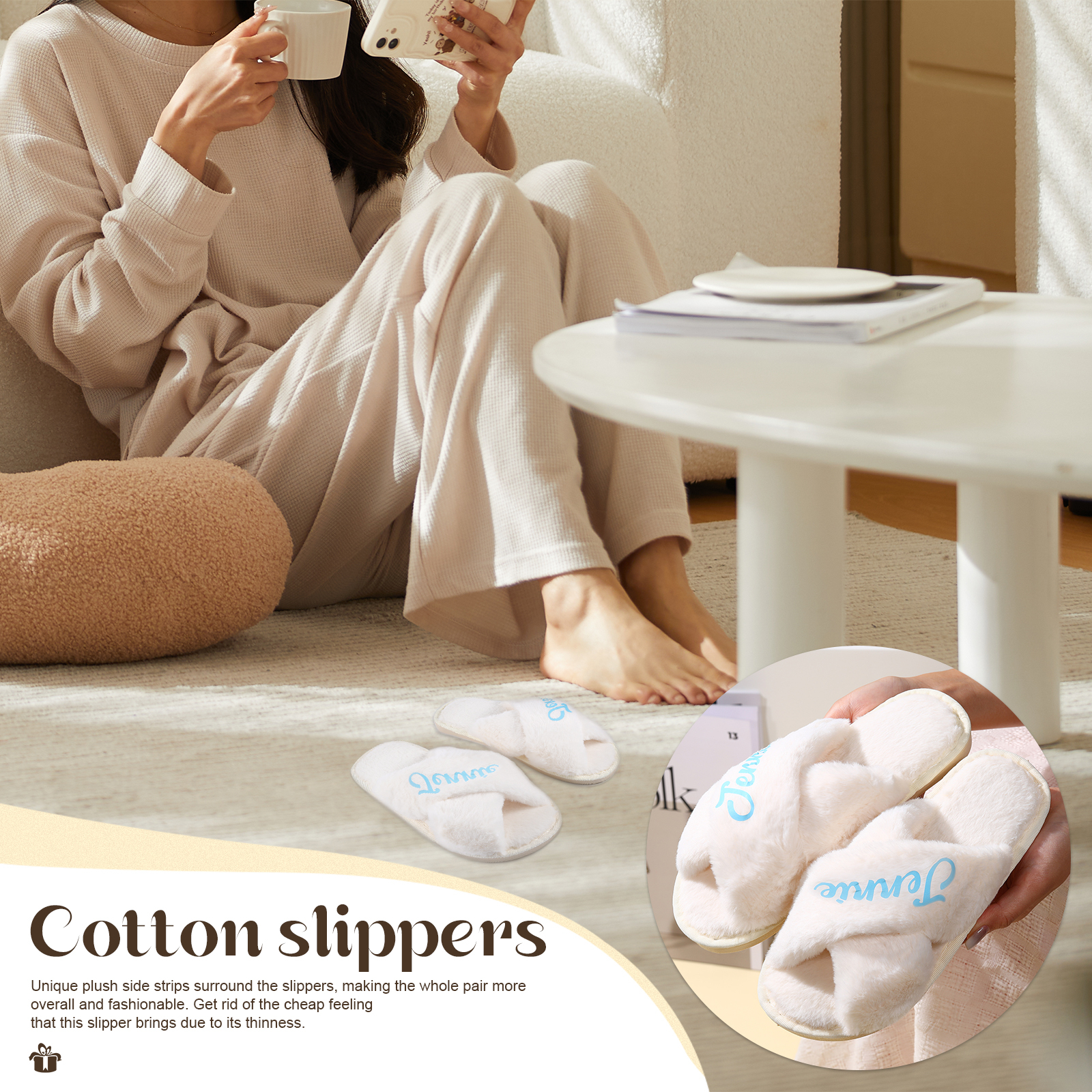 Personalized Soft House Slippers Custom Name Fluffy Slippers Gift for Her