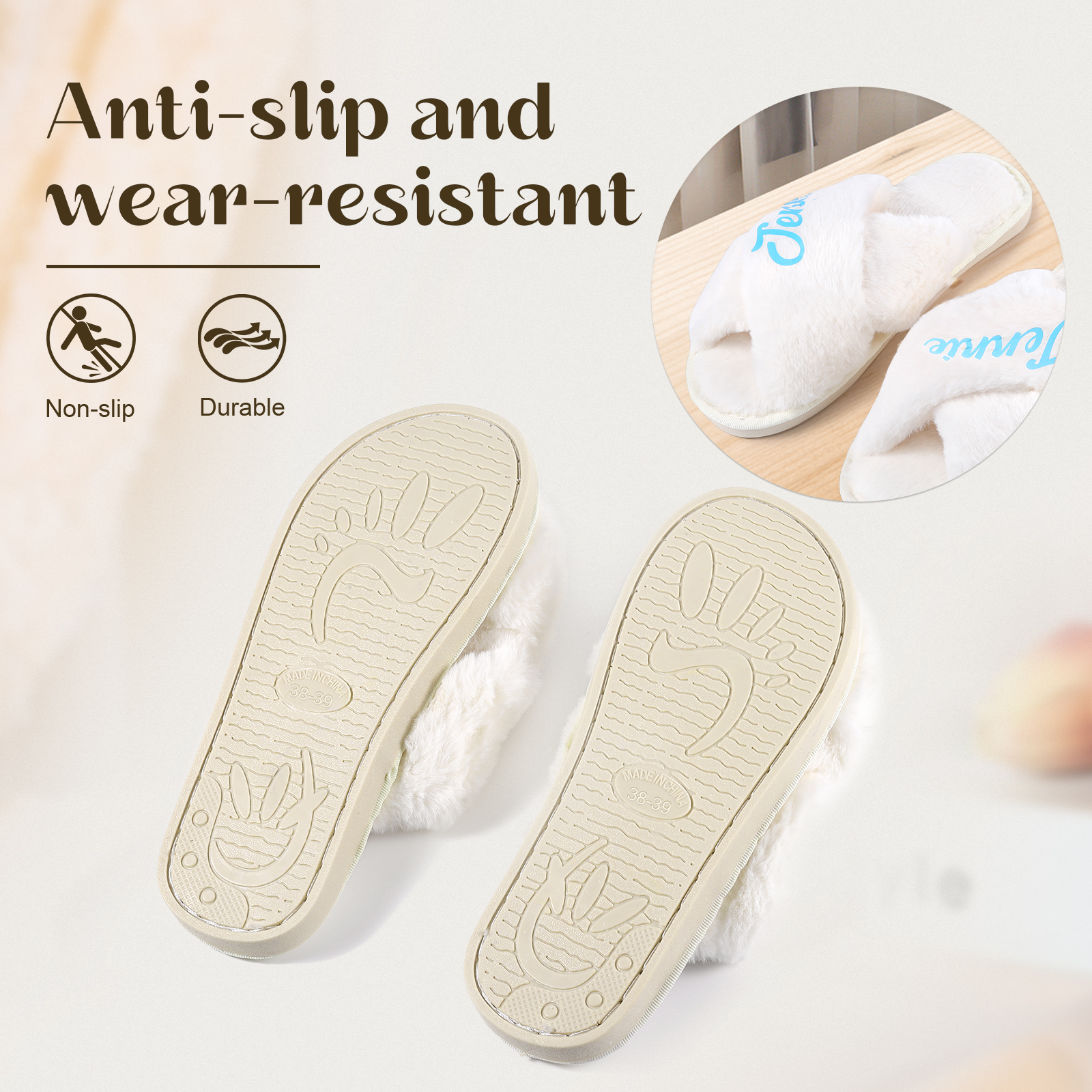 Personalized Soft House Slippers Custom Name Fluffy Slippers Gift for Her