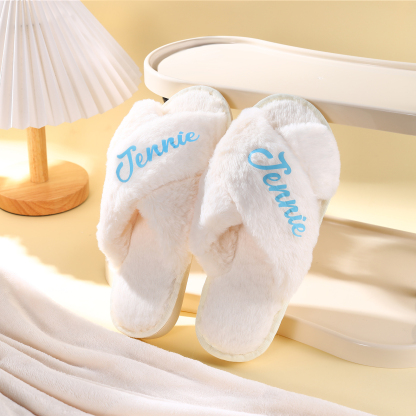 Personalized Soft House Slippers Custom Name Fluffy Slippers Gift for Her