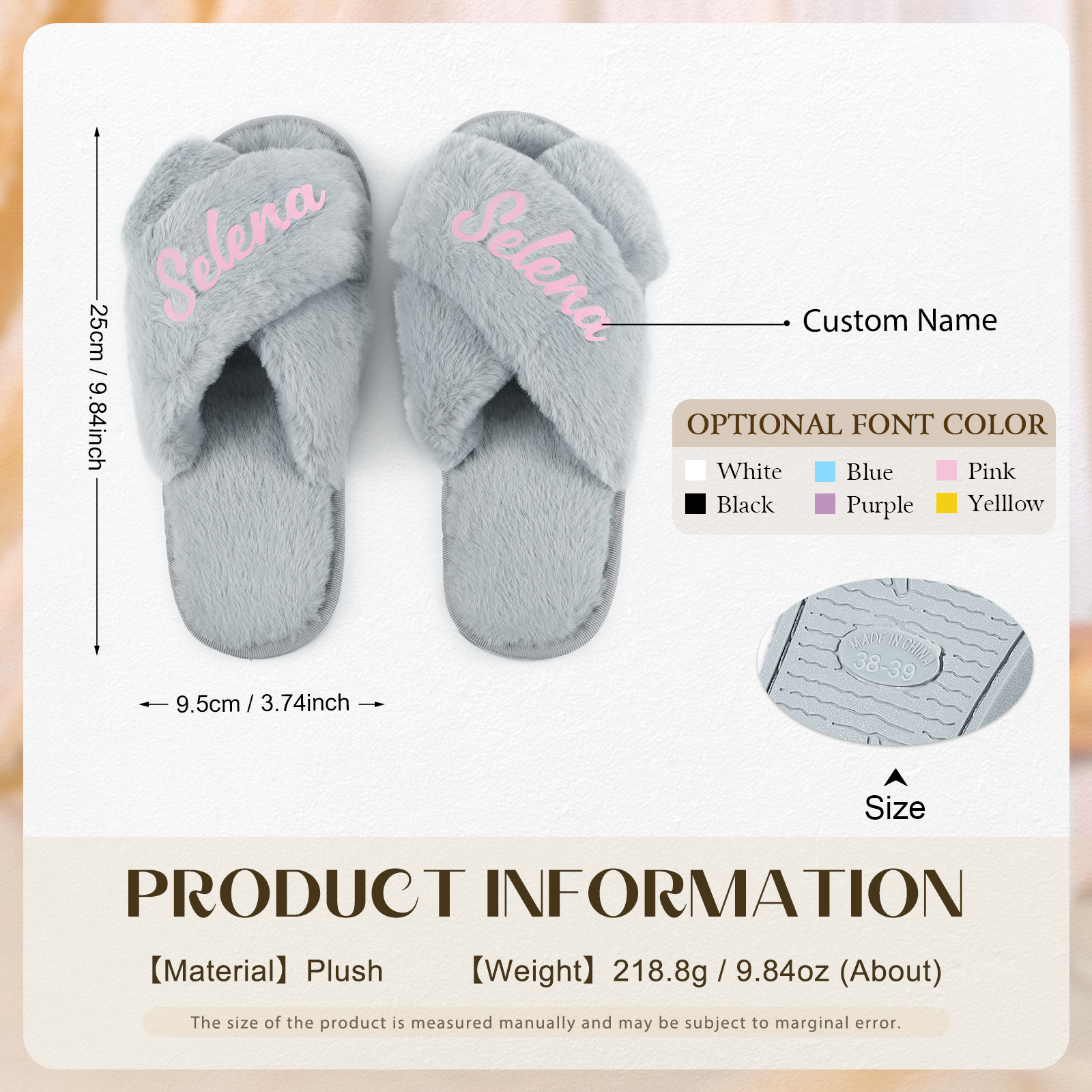 Personalized Soft House Slippers Custom Name Fluffy Slippers Gift for Her
