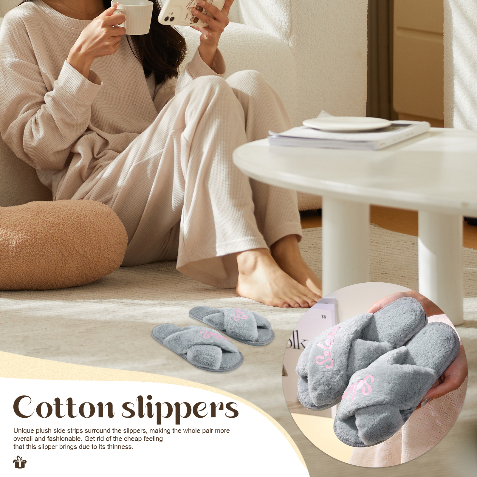 Personalized Soft House Slippers Custom Name Fluffy Slippers Gift for Her