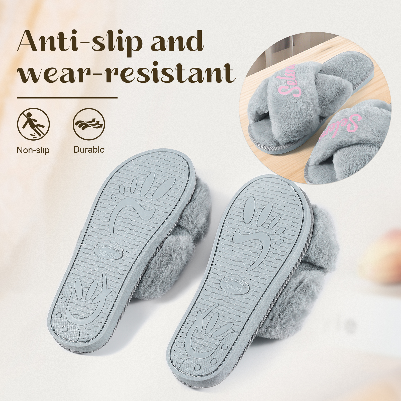 Personalized Soft House Slippers Custom Name Fluffy Slippers Gift for Her