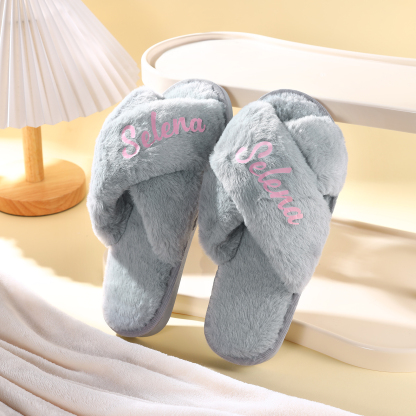 Personalized Soft House Slippers Custom Name Fluffy Slippers Gift for Her