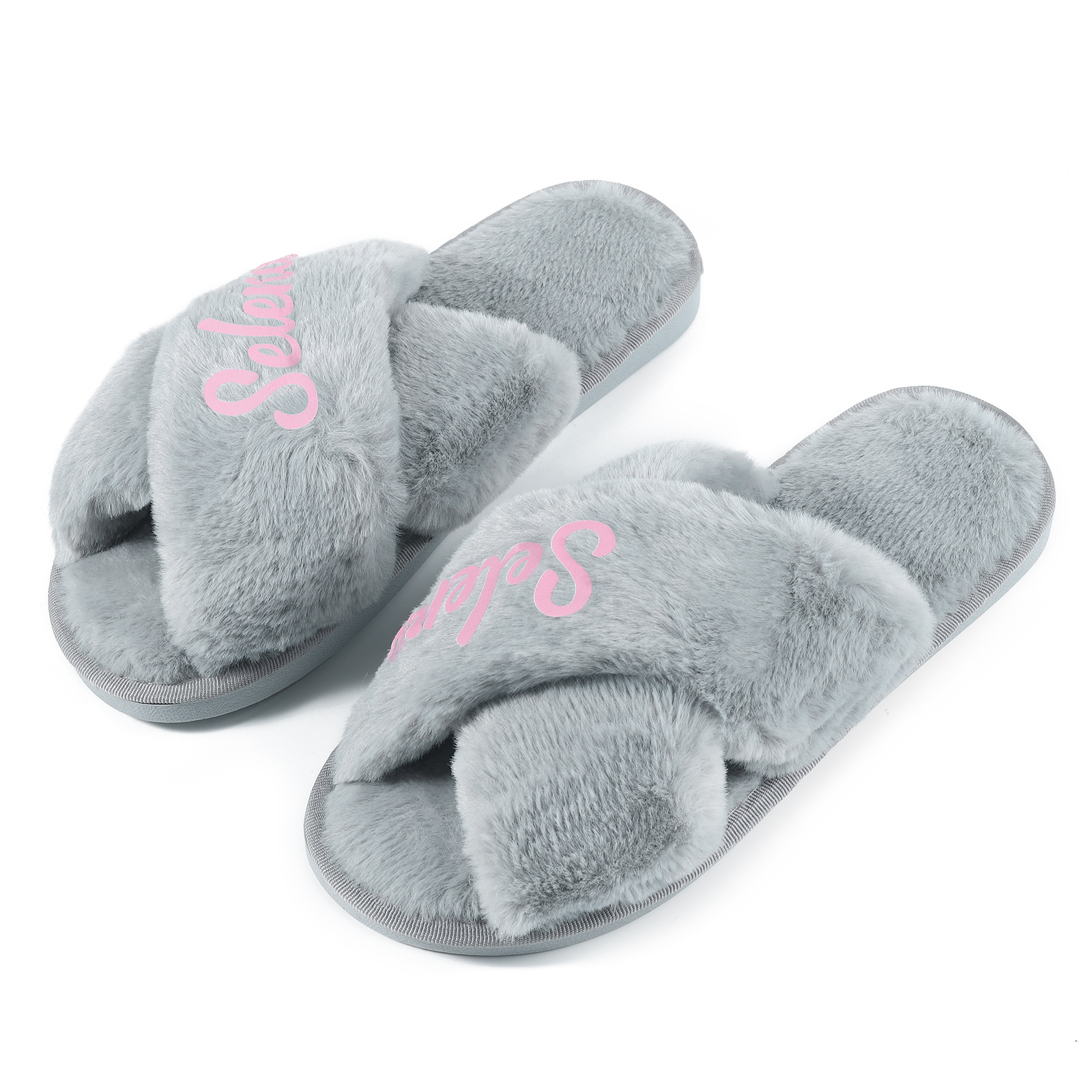 Personalized Soft House Slippers Custom Name Fluffy Slippers Gift for Her