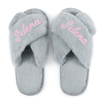 Personalized Soft House Slippers Custom Name Fluffy Slippers Gift for Her