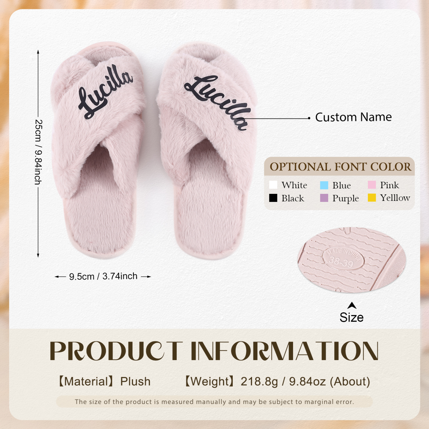 Personalized Soft House Slippers Custom Name Fluffy Slippers Gift for Her