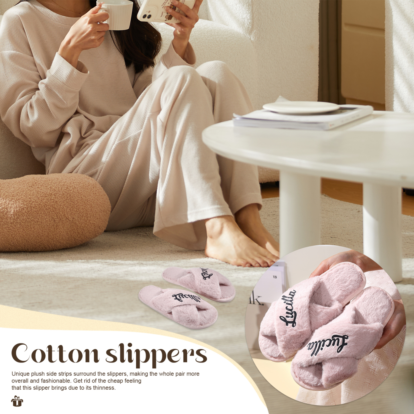 Personalized Soft House Slippers Custom Name Fluffy Slippers Gift for Her