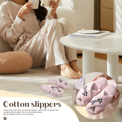 Personalized Soft House Slippers Custom Name Fluffy Slippers Gift for Her