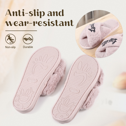Personalized Soft House Slippers Custom Name Fluffy Slippers Gift for Her