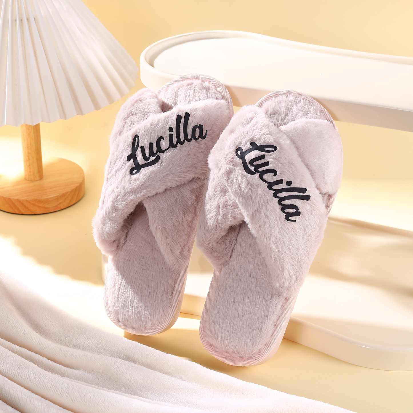 Personalized Soft House Slippers Custom Name Fluffy Slippers Gift for Her
