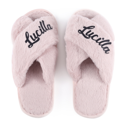 Personalized Soft House Slippers Custom Name Fluffy Slippers Gift for Her