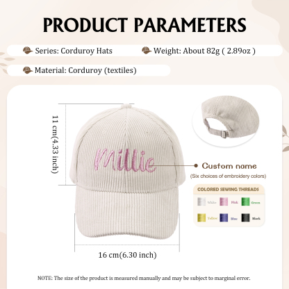Personlized Ball Caps Autumn And Winter Embroidery Name Academic Men Women Baseball Hats Cotton Corduroy Fashion Warm Versatile Retro Street