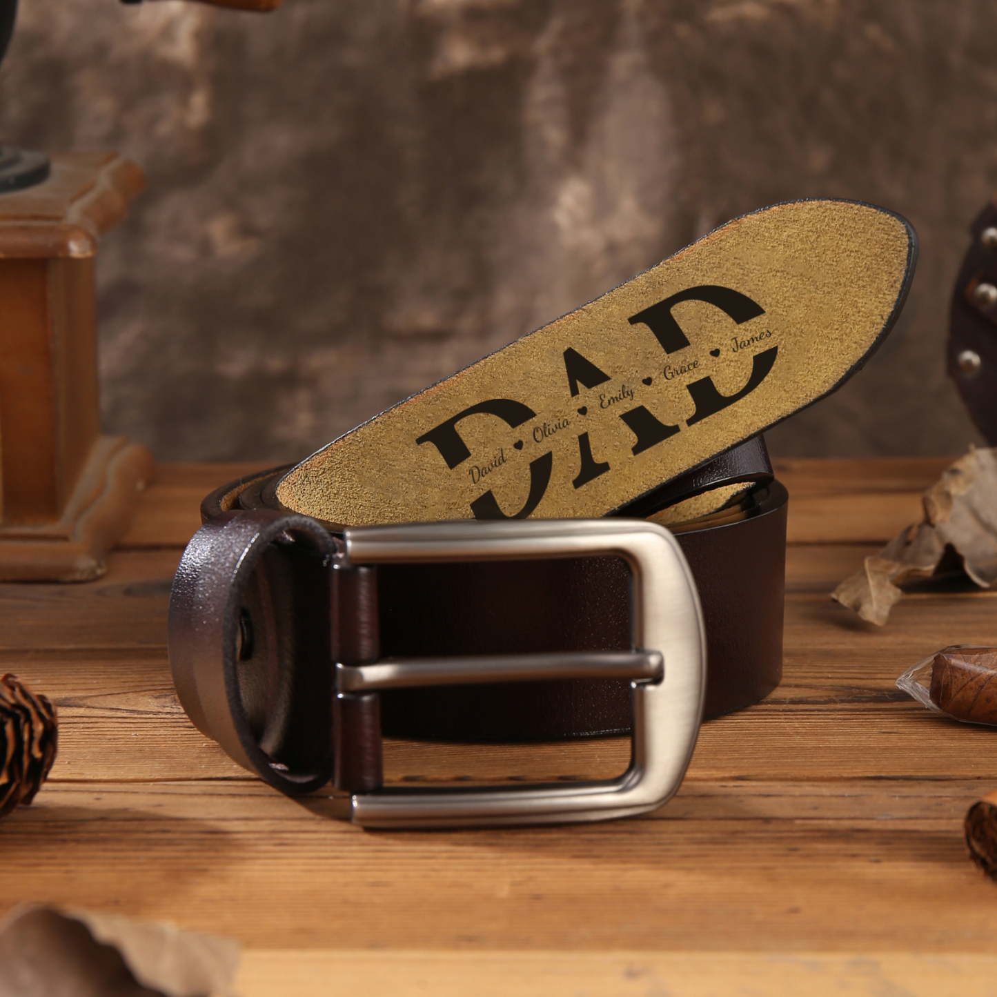 Personalized Leather Belt for Men 2-5 Custom Names Black & Brown Three Length Options