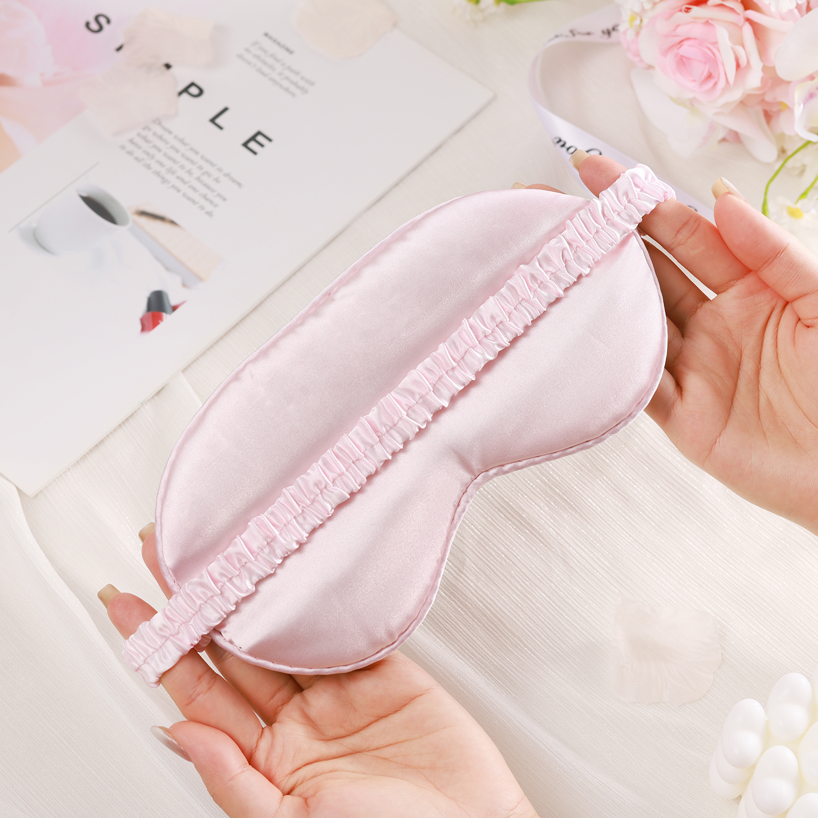 Personalized Light Pink Silk Sleep Mask Elegant Custom Name Eye Mask Six Color Gift for Her