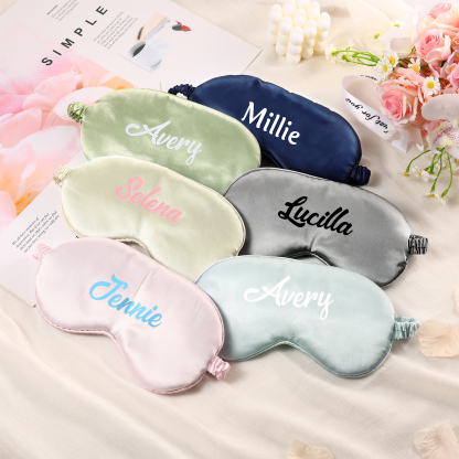 Personalized Light Pink Silk Sleep Mask Elegant Custom Name Eye Mask Six Color Gift for Her