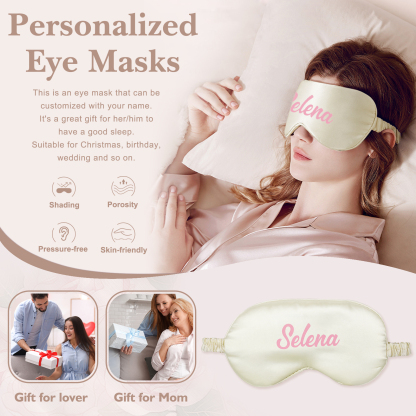 Personalized Light Pink Silk Sleep Mask Elegant Custom Name Eye Mask Six Color Gift for Her