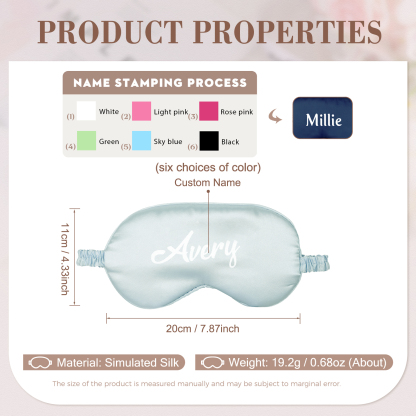 Personalized Light Pink Silk Sleep Mask Elegant Custom Name Eye Mask Six Color Gift for Her