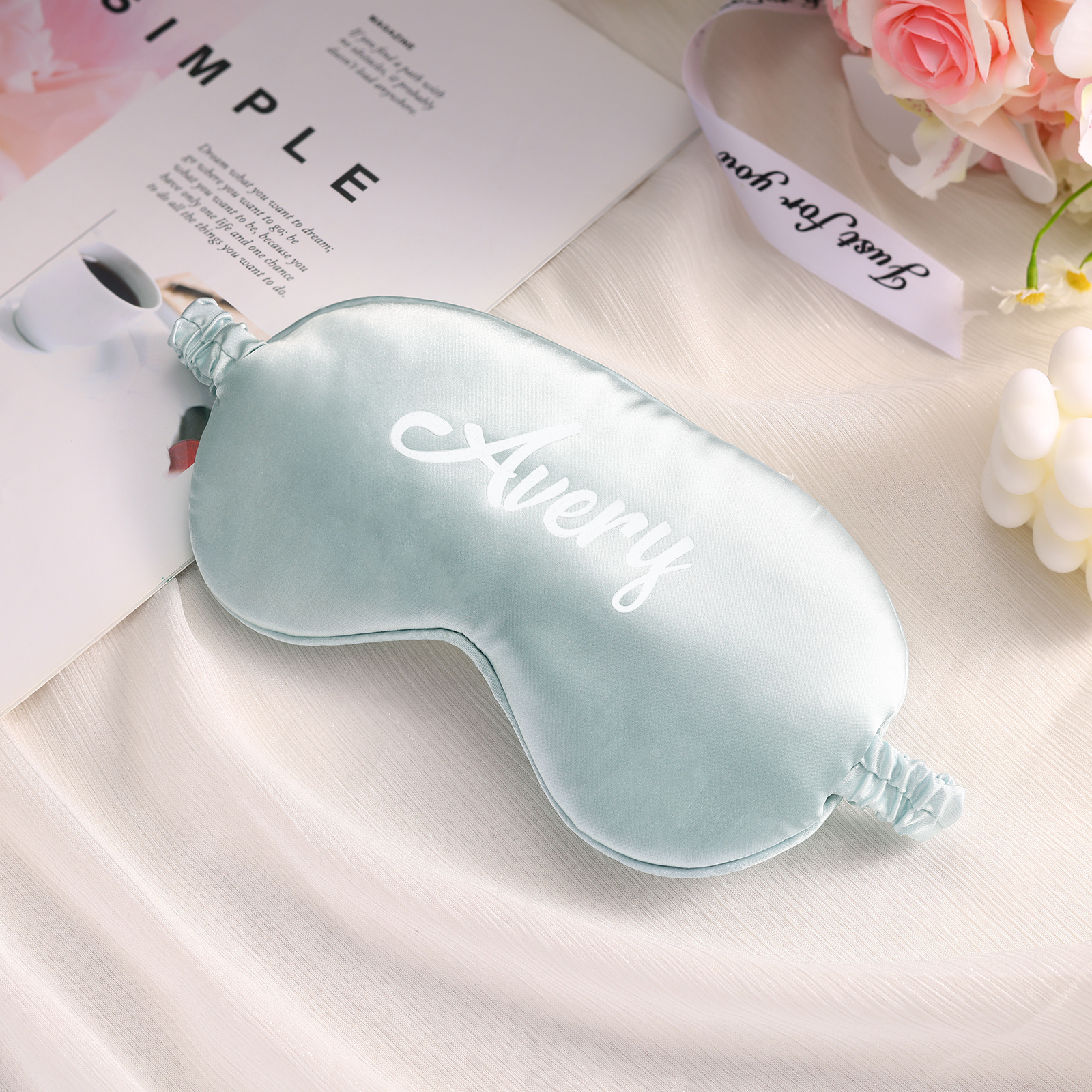 Personalized Light Pink Silk Sleep Mask Elegant Custom Name Eye Mask Six Color Gift for Her