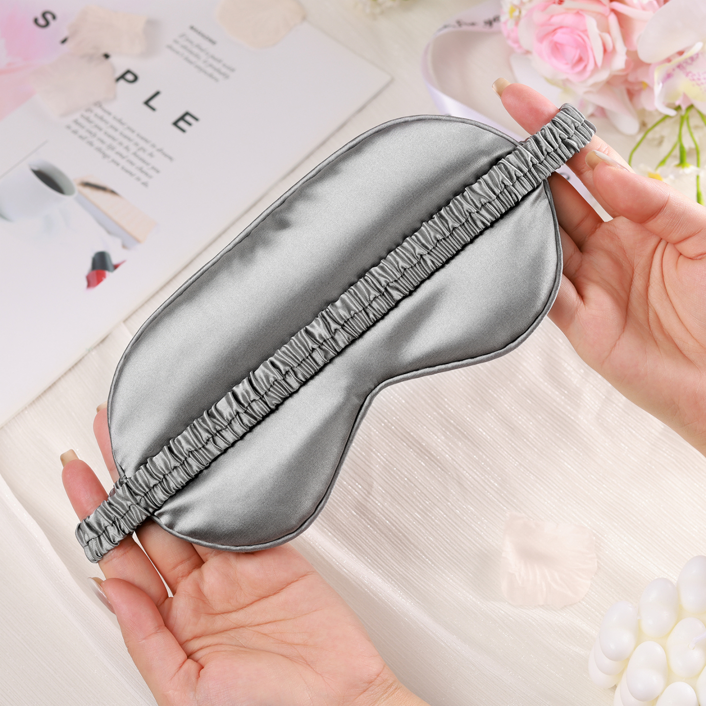 Personalized Light Pink Silk Sleep Mask Elegant Custom Name Eye Mask Six Color Gift for Her