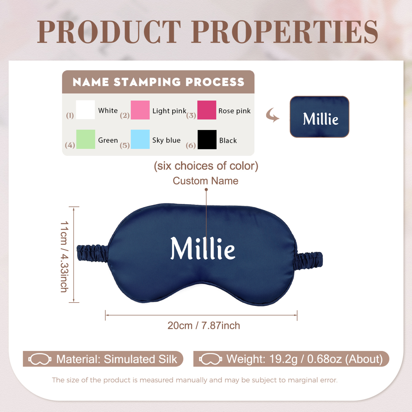 Personalized Light Pink Silk Sleep Mask Elegant Custom Name Eye Mask Six Color Gift for Her