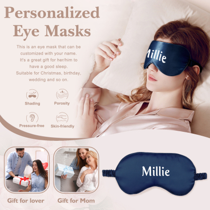 Personalized Light Pink Silk Sleep Mask Elegant Custom Name Eye Mask Six Color Gift for Her
