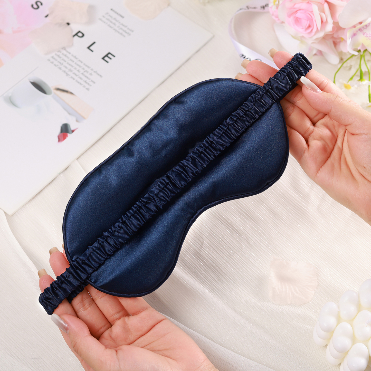 Personalized Light Pink Silk Sleep Mask Elegant Custom Name Eye Mask Six Color Gift for Her