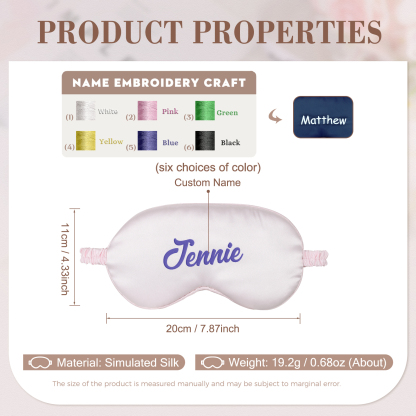 Personalized Light Pink Silk Sleep Mask Elegant Custom Name Eye Mask Six Color Gift for Her
