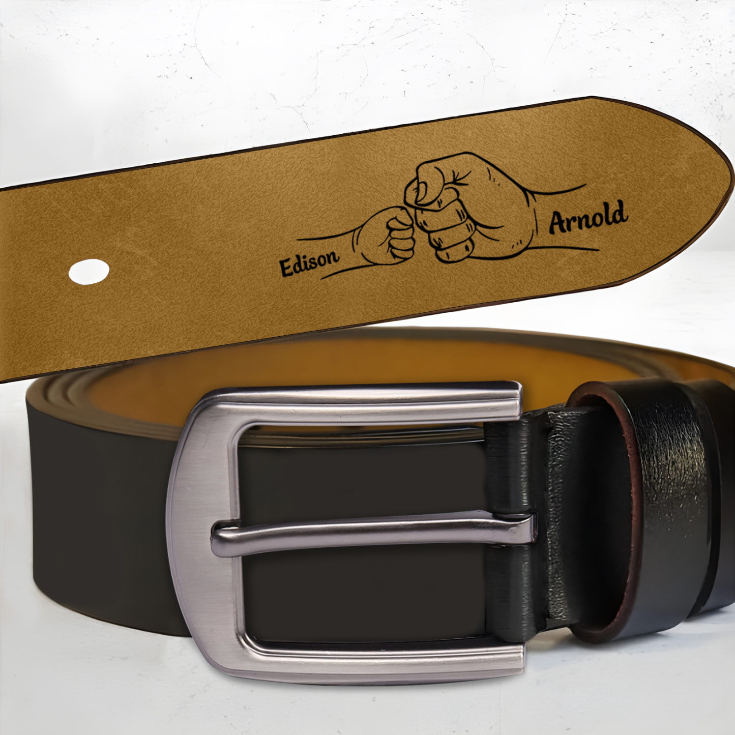 Personalised Leather Belt, Custom Engraved 2 Names Belt Gift for Dad | Jessemade