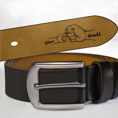 Personalised Leather Belt, Custom Engraved 2 Names Belt Gift for Dad | Jessemade