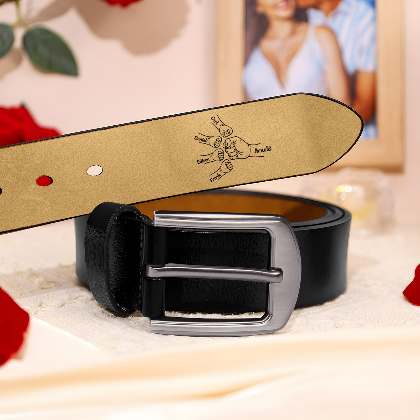 Personalised Leather Belt, Custom Engraved 5 Names Belt Gift for Dad | Jessemade