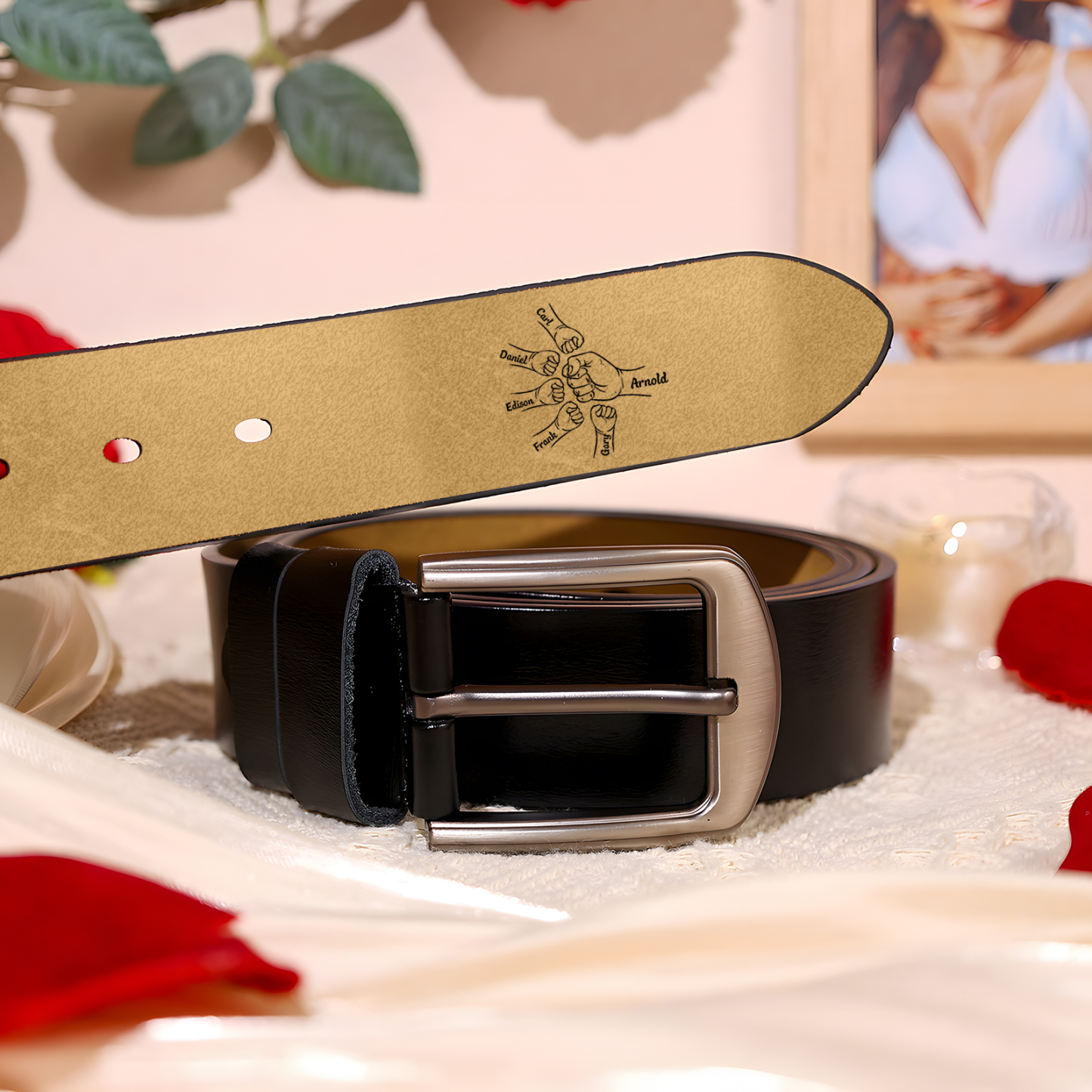 Personalised Leather Belt, Custom Engraved 6 Names Belt Gift for Dad | Jessemade