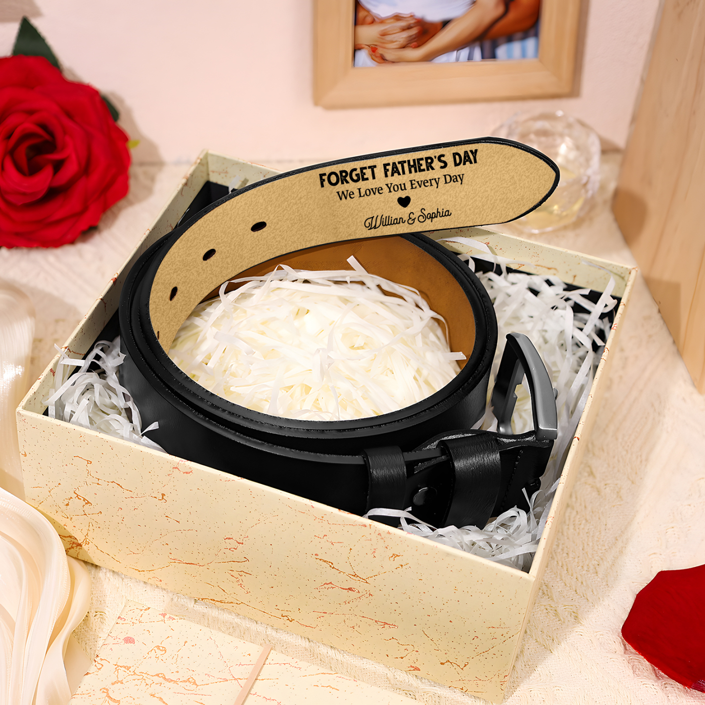Personalised Leather Belt, Custom Engraved 3 Texts & Letter Belt Gift for Dad | Jessemade