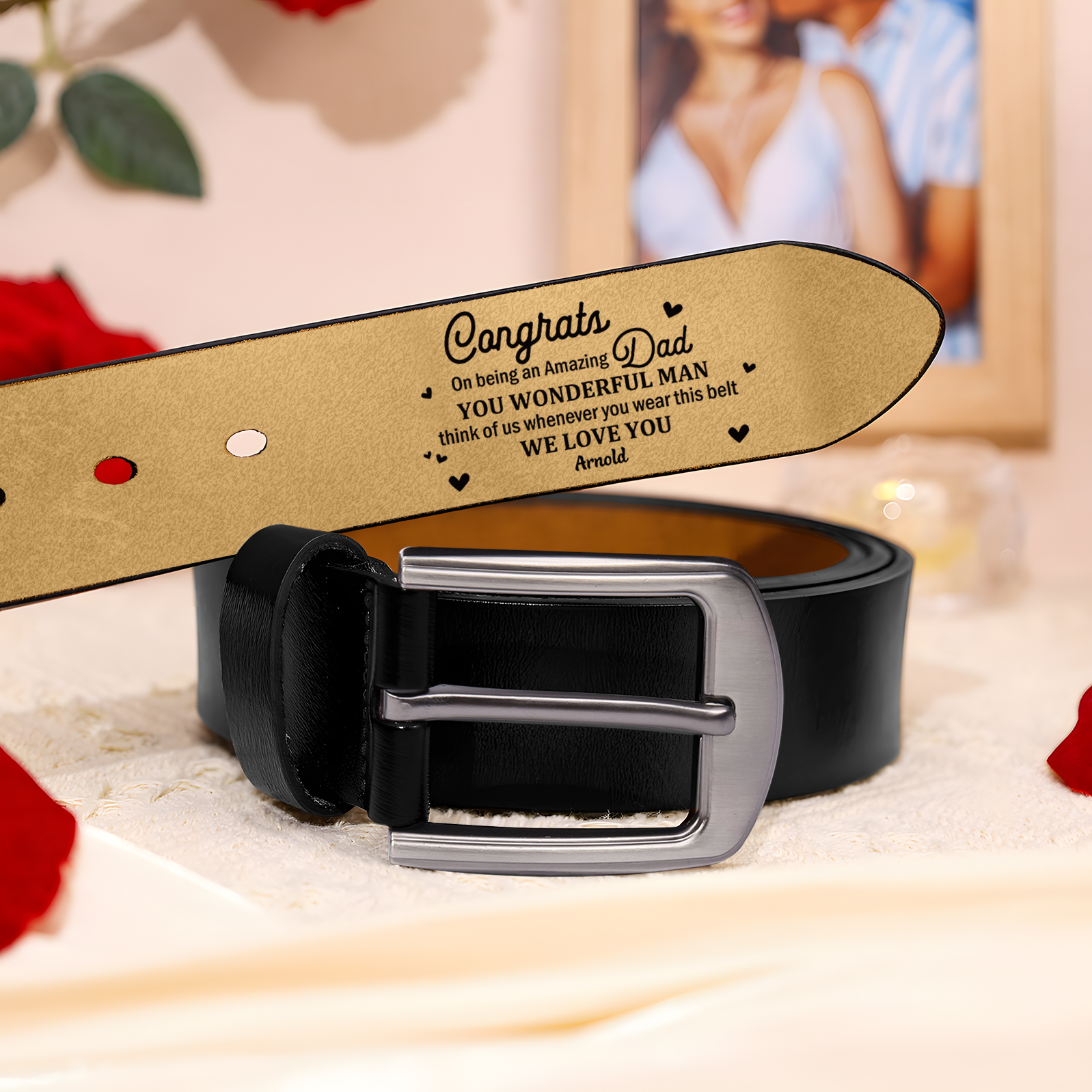 Personalised 1 Name Leather Belt, Custom You Wonderful Man Belt Gift for Dad | Jessemade