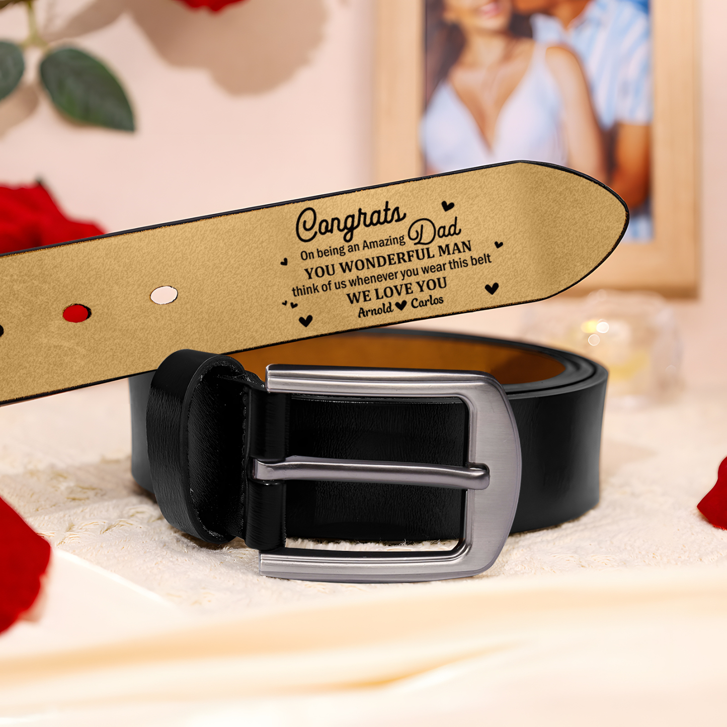 Personalised 2 Names Leather Belt, Custom You Wonderful Man Belt Gift for Dad | Jessemade