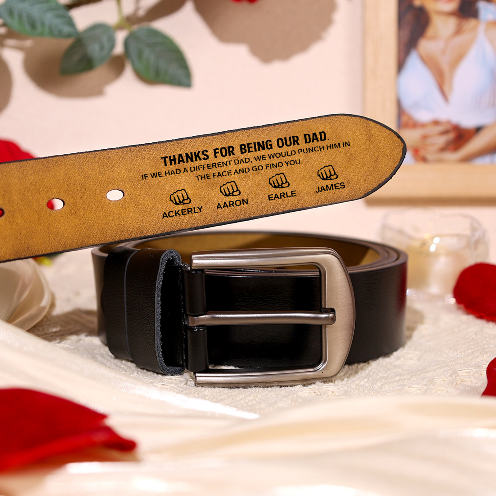 Personalized 5 Names Leather Adjustable Belt – A Thoughtful Gift for Dad/Granddad | Lorajewel