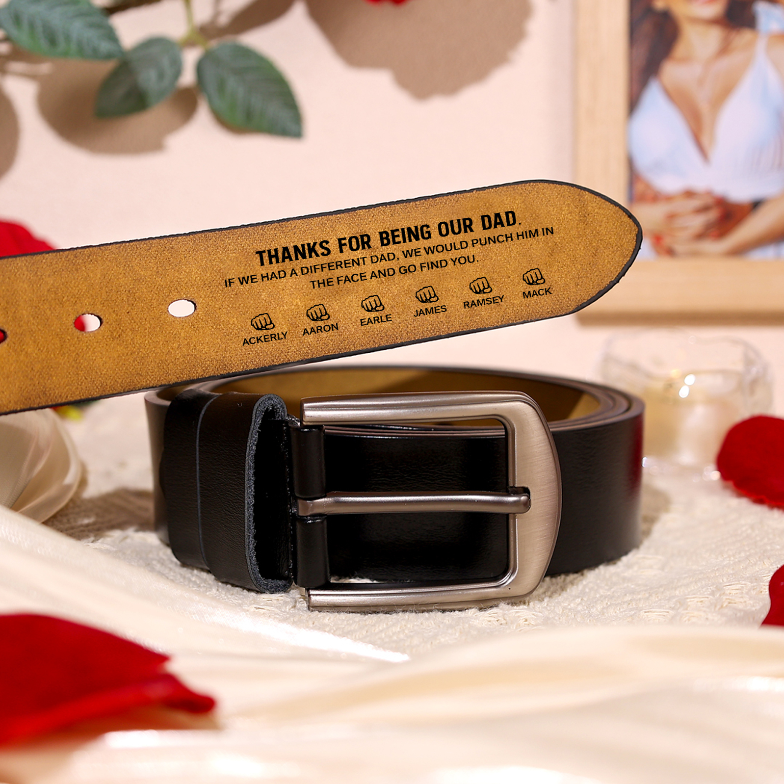 Personalized 7 Names Leather Adjustable Belt – A Thoughtful Gift for Dad/Granddad | Lorajewel