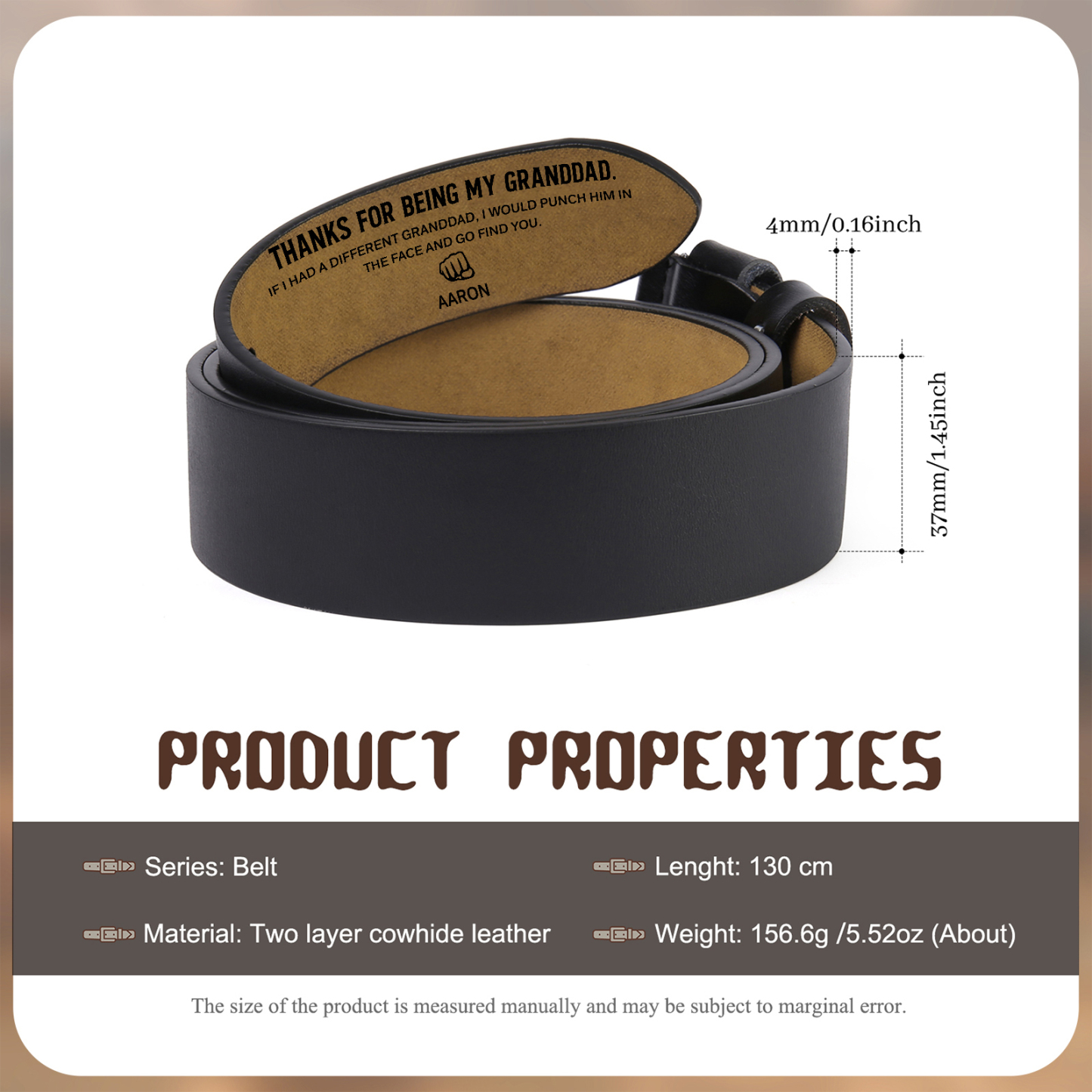 Personalized 2 Names Leather Adjustable Belt – A Thoughtful Gift for Dad/Granddad | Lorajewel