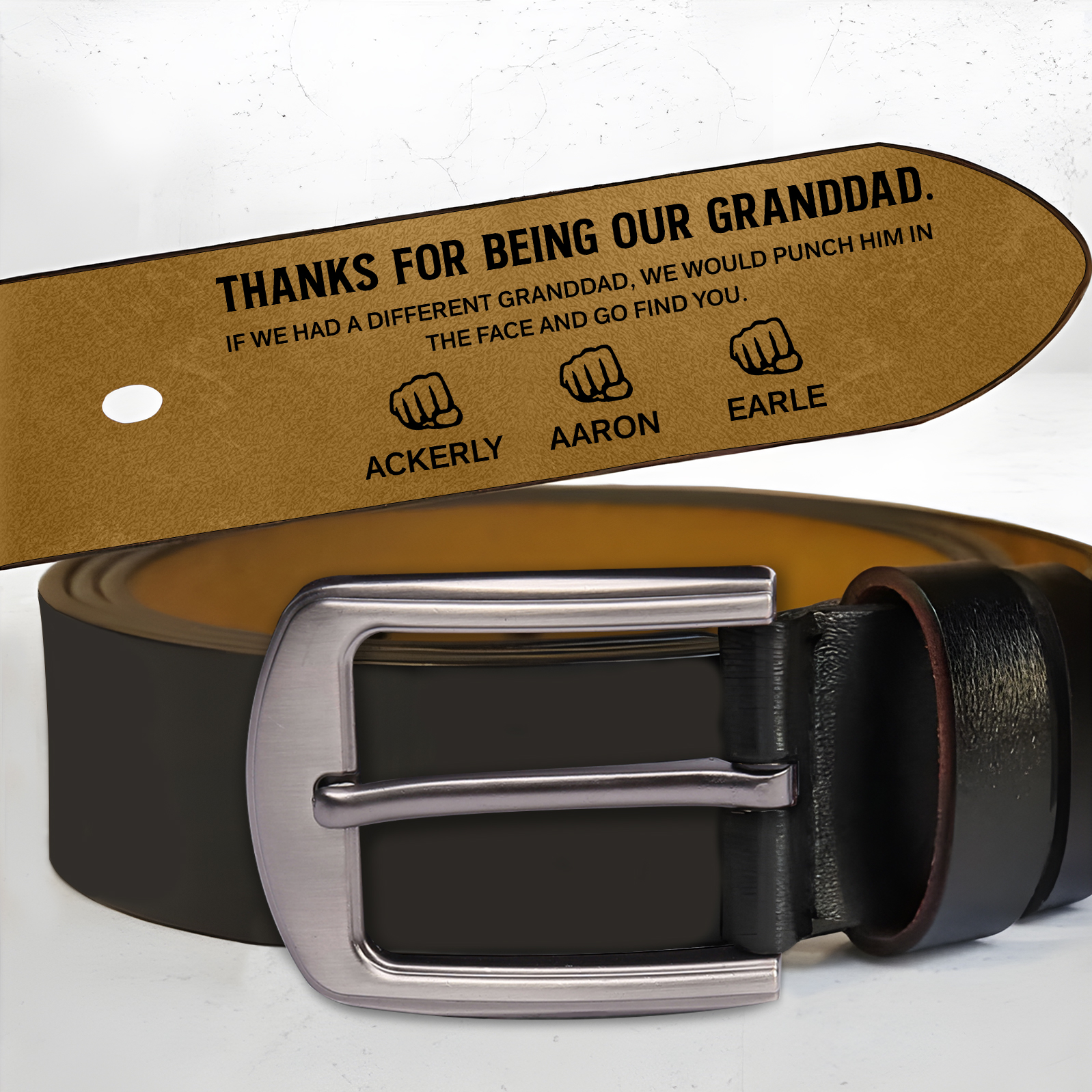 Personalized 4 Names Leather Adjustable Belt – A Thoughtful Gift for Dad/Granddad | Lorajewel