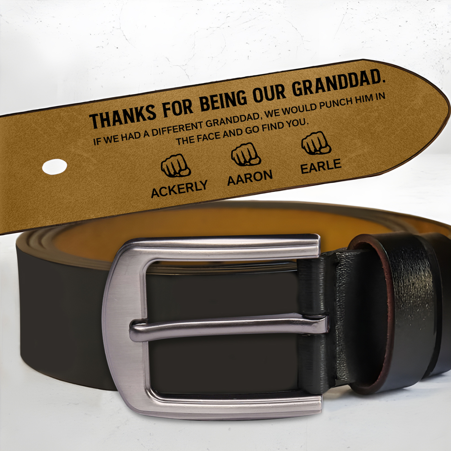 Personalized 4 Names Leather Adjustable Belt – A Thoughtful Gift for Dad/Granddad | Lorajewel