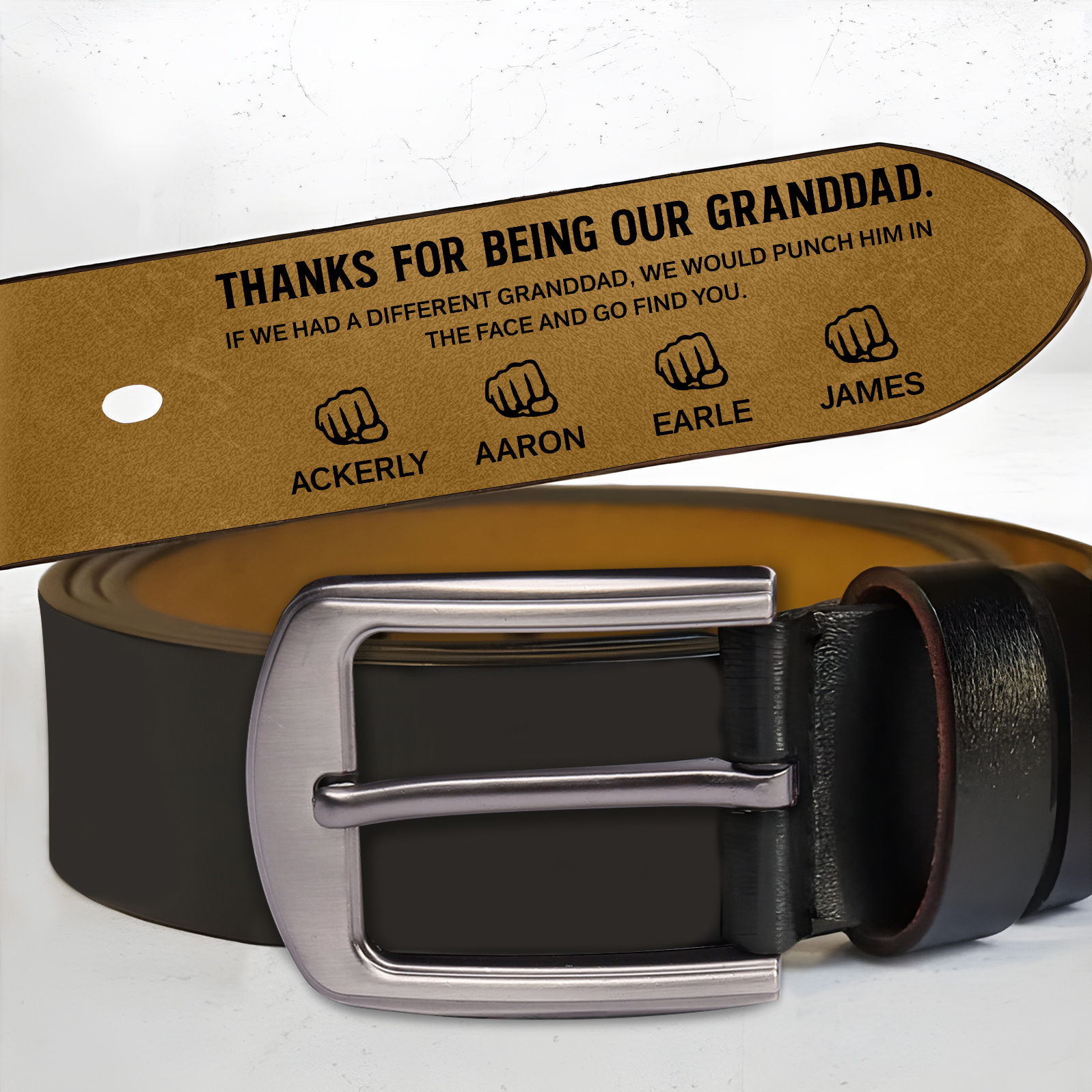 Personalized 5 Names Leather Adjustable Belt – A Thoughtful Gift for Dad/Granddad | Lorajewel