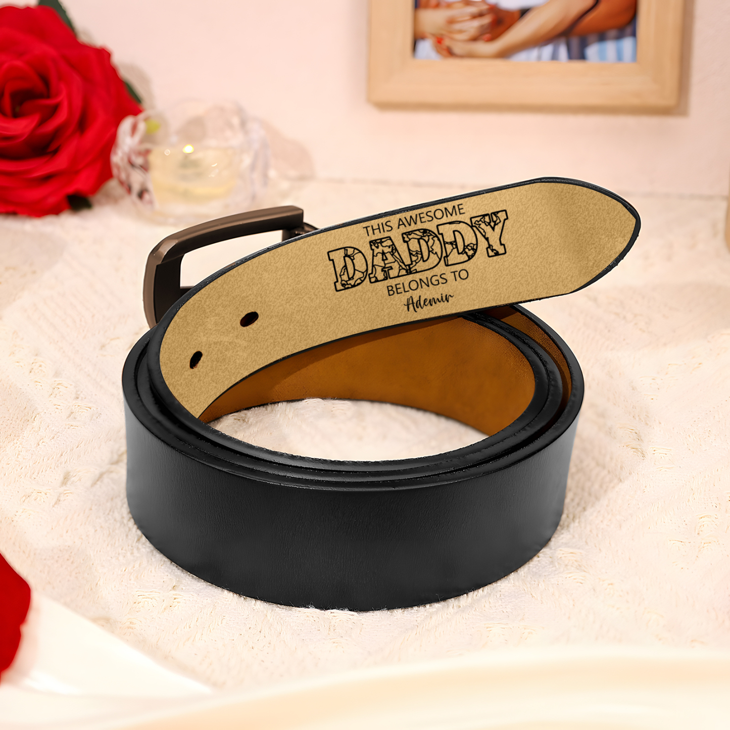 Personalized 2 Names & 1 Letter Leather Adjustable Belt – A Thoughtful Gift for Dad/Granddad | Lorajewel