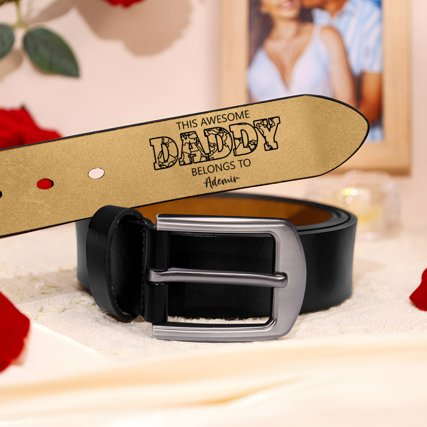 Personalized 2 Names & 1 Letter Leather Adjustable Belt – A Thoughtful Gift for Dad/Granddad | Lorajewel