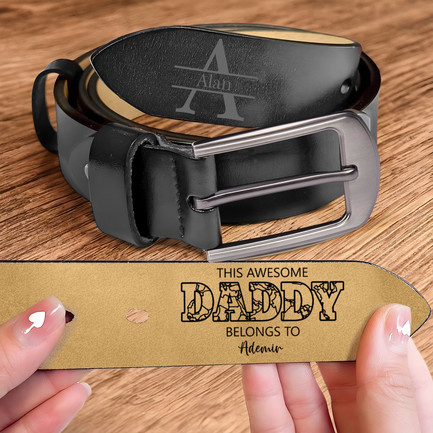 Personalized 2 Names & 1 Letter Leather Adjustable Belt – A Thoughtful Gift for Dad/Granddad | Lorajewel