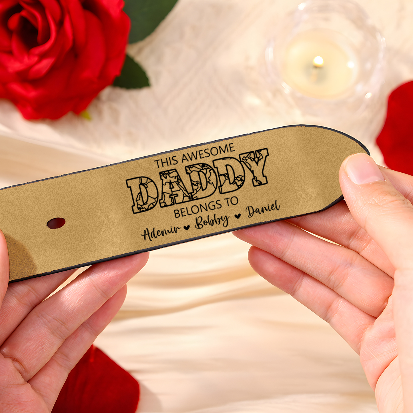 Personalized 4 Names & 1 Letter Leather Adjustable Belt – A Thoughtful Gift for Dad/Granddad | Lorajewel
