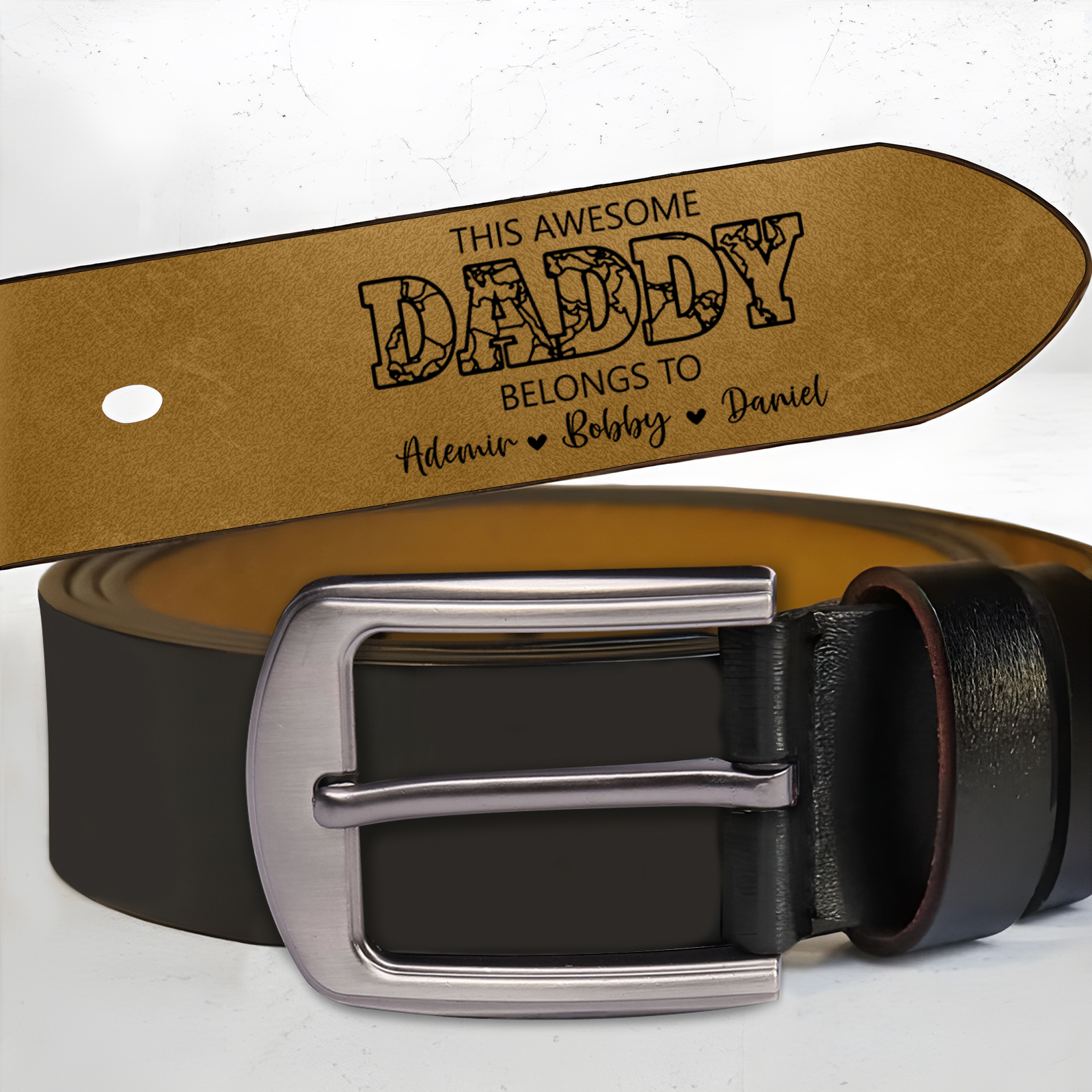 Personalized 4 Names & 1 Letter Leather Adjustable Belt – A Thoughtful Gift for Dad/Granddad | Lorajewel