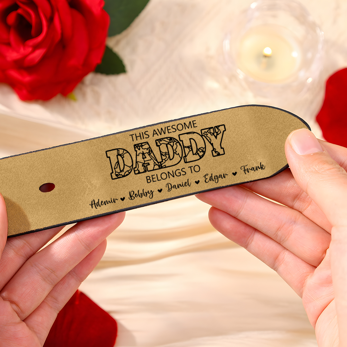 Personalized 6 Names & 1 Letter Leather Adjustable Belt – A Thoughtful Gift for Dad/Granddad | Lorajewel