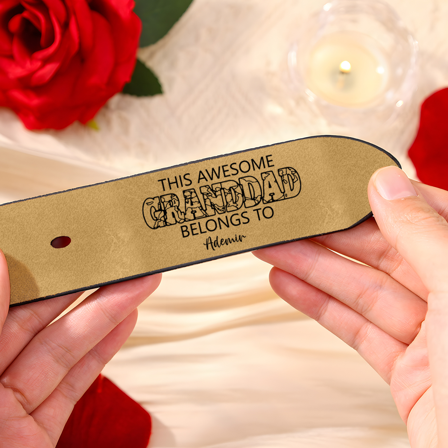 Personalized 2 Names & 1 Letter Leather Adjustable Belt – A Thoughtful Gift for Dad/Granddad | Lorajewel