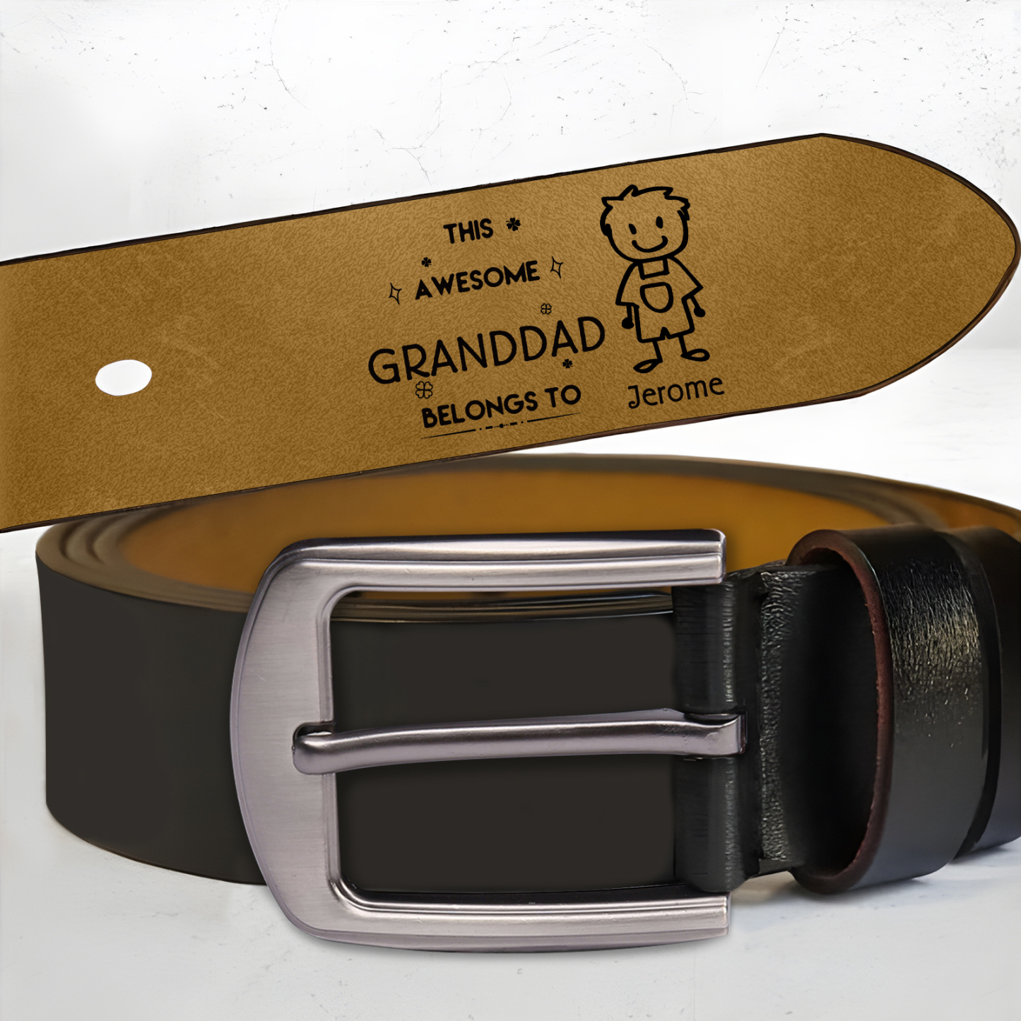 Personalized 1Name Leather Belt, Custom Adjustable Man Belt Gift for Dad/Granddad | Jessemade
